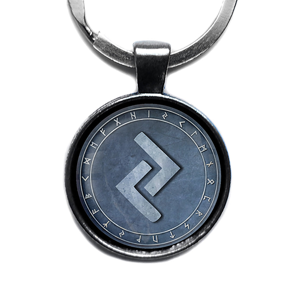 Viking Runes Elder Futhark Rune Circle J Jera Earth Antique Silver Keychain