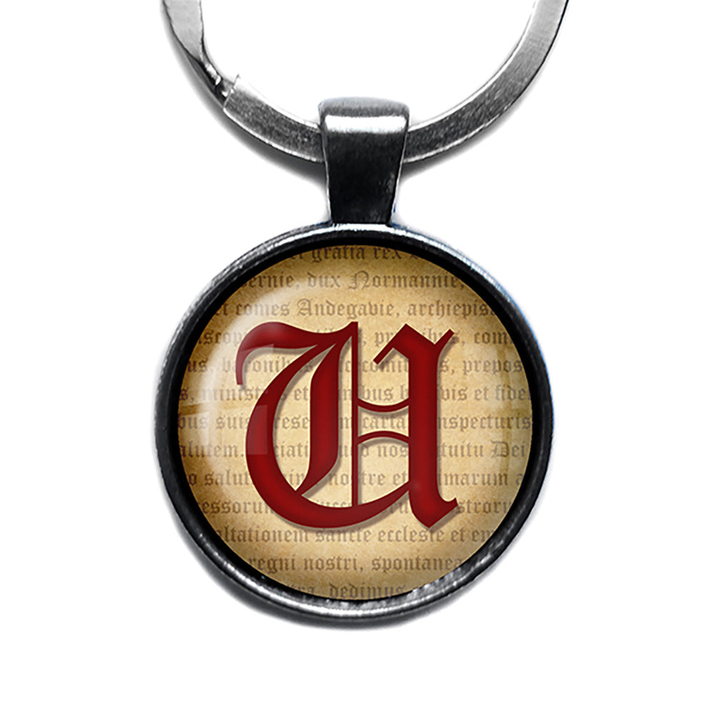 U Letter Old English Gothic Blackletter Magna Carta Antique Silver Keychain