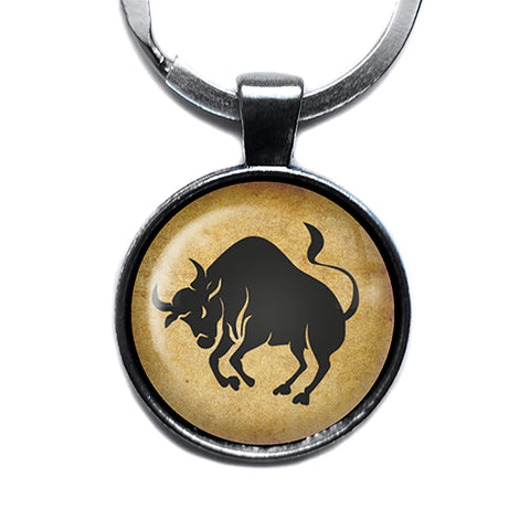 Zodiac Symbol Astrology Taurus Antique Silver Keychain