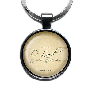 Psalm 119:89 Thy Word is Settled in Heaven King James Version KJV Bible Antique Silver Keychain