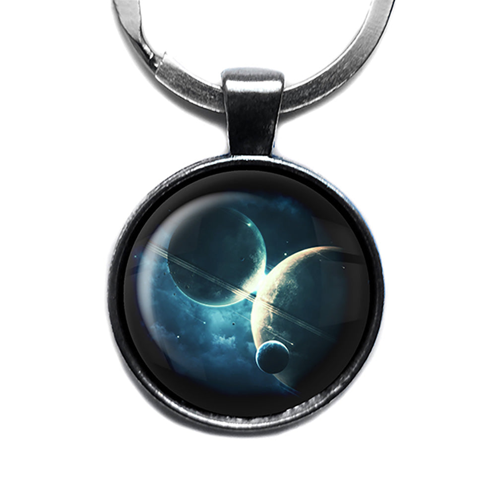 NASA Photograph Twin Planets Antique Silver Keychain