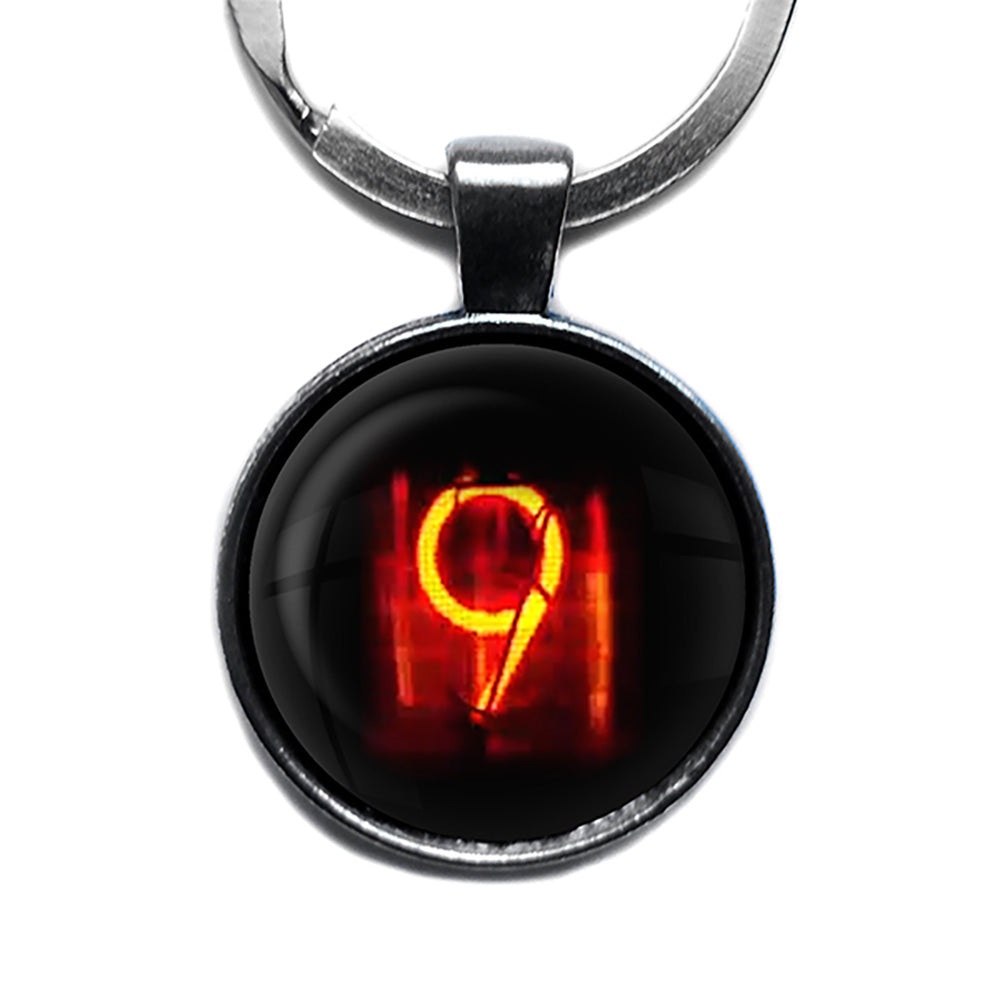 Dieselpunk Steampunk Cyberpunk Nixie Tube Print Number 9 Nine Antique Silver Keychain
