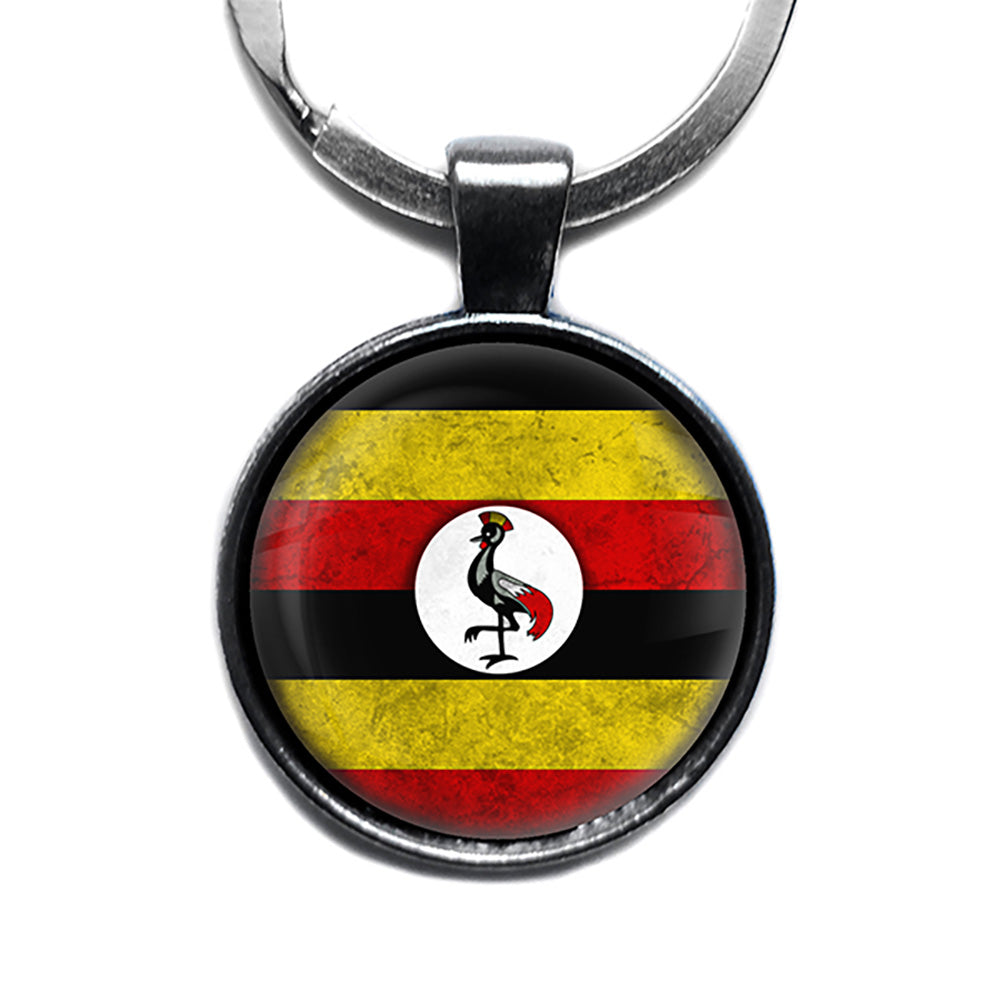 Uganda Ugandan Flag Antique Silver Keychain