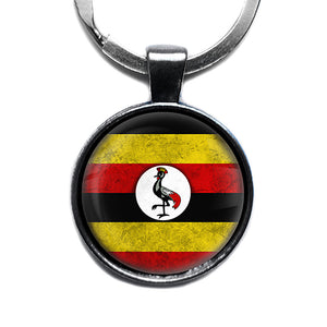 Uganda Ugandan Flag Antique Silver Keychain