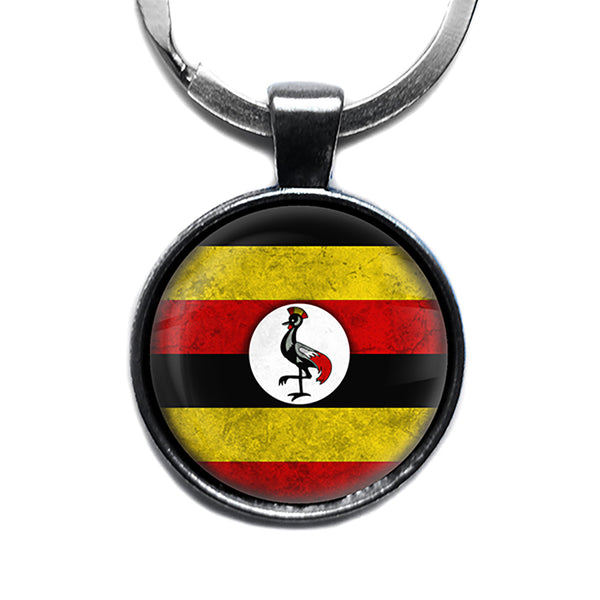 Uganda Ugandan Flag Antique Silver Keychain