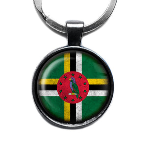 Dominica Dominican Dominiquais Flag Antique Silver Keychain