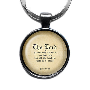 Psalm 145:20 The Lord Preserveth all that Love Him King James Version KJV Bible Antique Silver Keychain