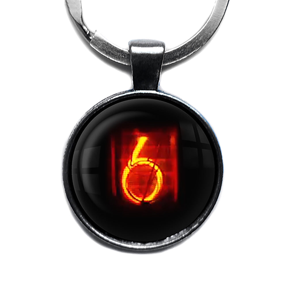 Dieselpunk Steampunk Cyberpunk Nixie Tube Print Number 6 Six Antique Silver Keychain