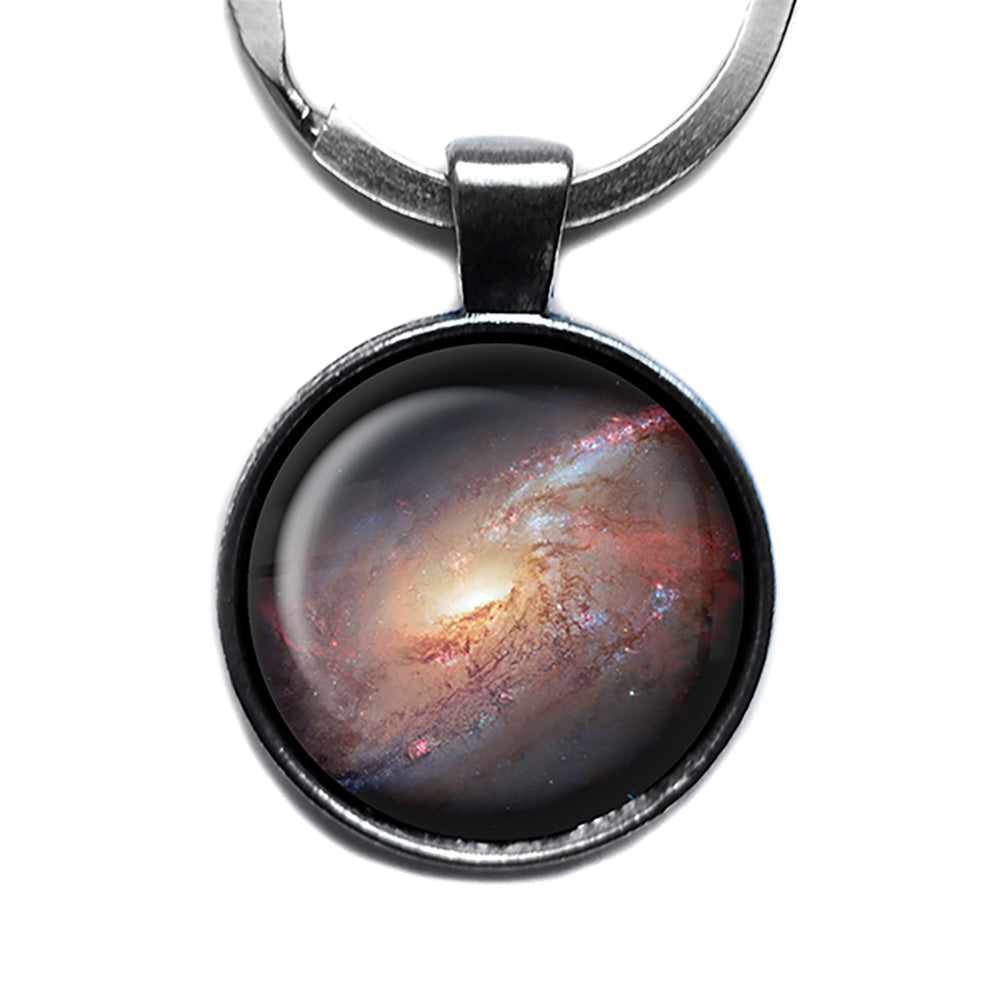 NASA Photograph Galaxy Messier 106 Antique Silver Keychain