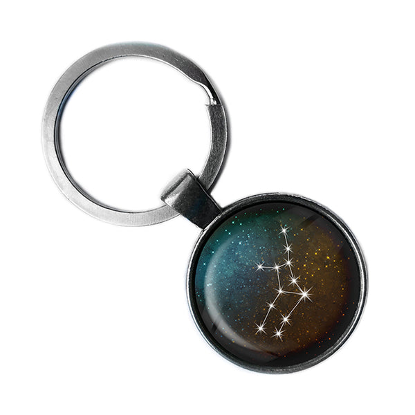 Zodiac Symbol Astrology Virgo Star Constellation Antique Silver Keychain