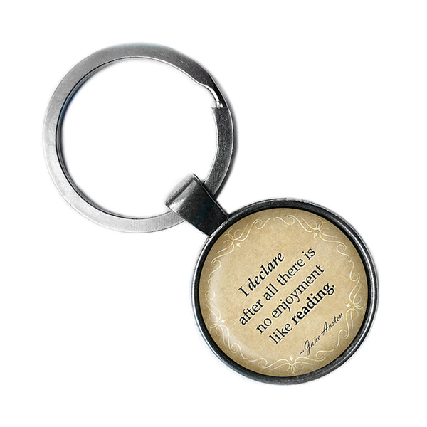 Jane Austen There is no Enjoyment like Reading from Pride and Prejudice Antique Silver Keychain