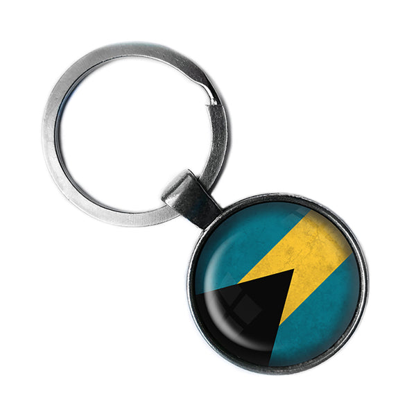 The Bahamas Bahamian Flag Antique Silver Keychain