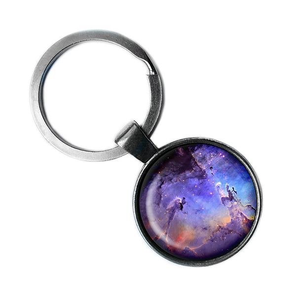 NASA Photograph Nebula Swirls Antique Silver Keychain