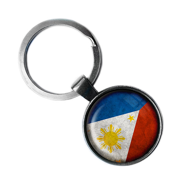 Philippines Filipino Flag Antique Silver Keychain