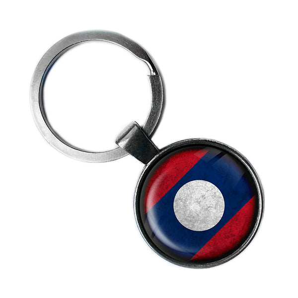 Laos Laotian Flag Antique Silver Keychain