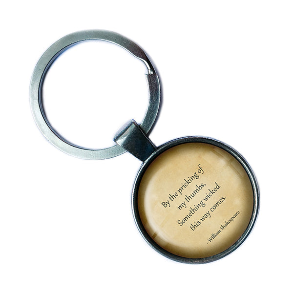 William Shakespeare Something Wicked This Way Comes Antique Silver Keychain