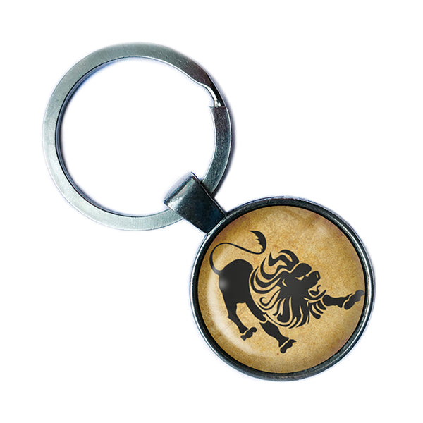 Zodiac Symbol Astrology Leo Antique Silver Keychain