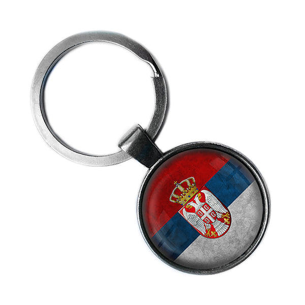 Serbia Serbian Flag Antique Silver Keychain