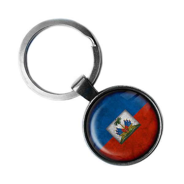 Haiti Haitian Flag Antique Silver Keychain