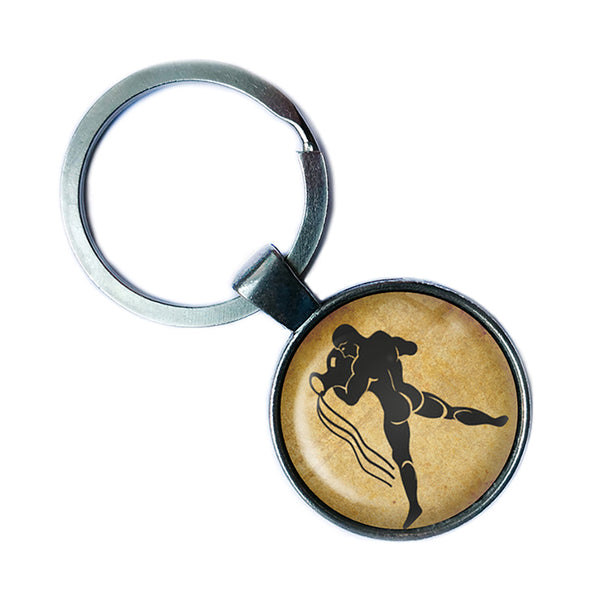 Zodiac Symbol Astrology Aquarius Antique Silver Keychain