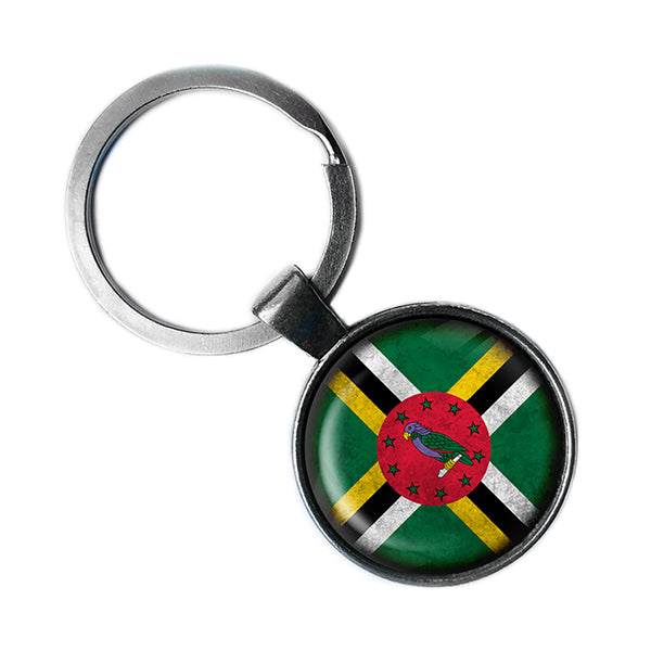 Dominica Dominican Dominiquais Flag Antique Silver Keychain