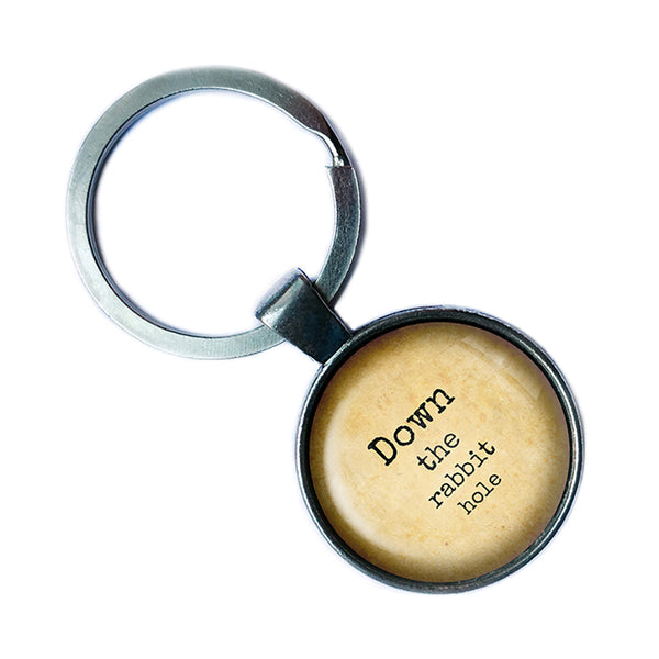 Alice in Wonderland Down the Rabbit Hole Antique Silver Keychain