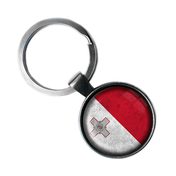 Malta Maltese Flag Antique Silver Keychain