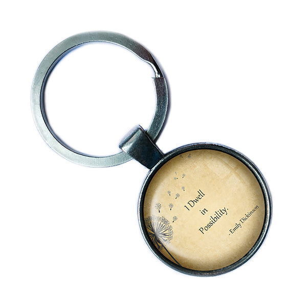 Emily Dickinson I Dwell in Possibility Antique Silver Keychain