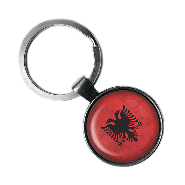 Albania Albanian Flag Antique Silver Keychain