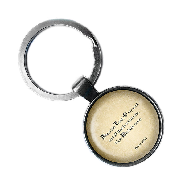 Psalm 103:1 Bless the Lord O my Soul King James Version KJV Bible Antique Silver Keychain