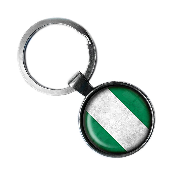 African Nation Nigeria Flag Antique Silver Keychain