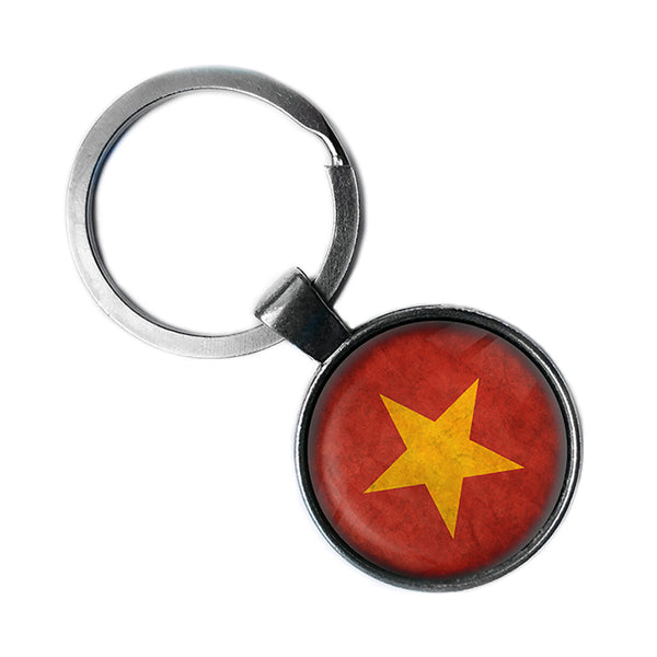 Vietnam Vietnamese Flag Antique Silver Keychain