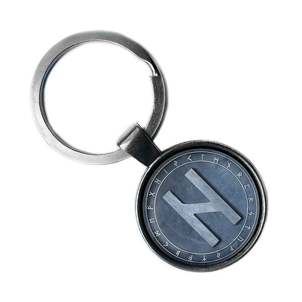 Viking Runes Elder Futhark Rune Circle H Hagalaz Air Antique Silver Keychain