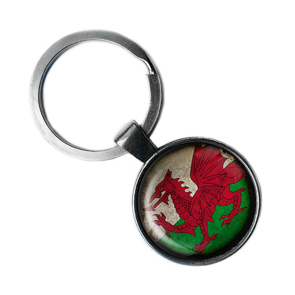 Wales Welsh Flag Antique Silver Keychain
