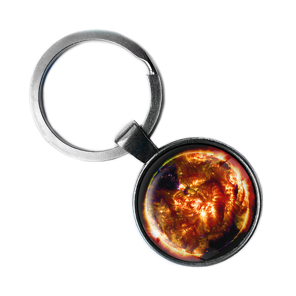 NASA Photograph Sun Fire Antique Silver Keychain