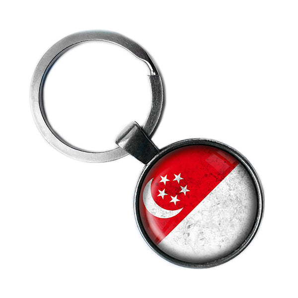 Singapore Singaporean Flag Antique Silver Keychain