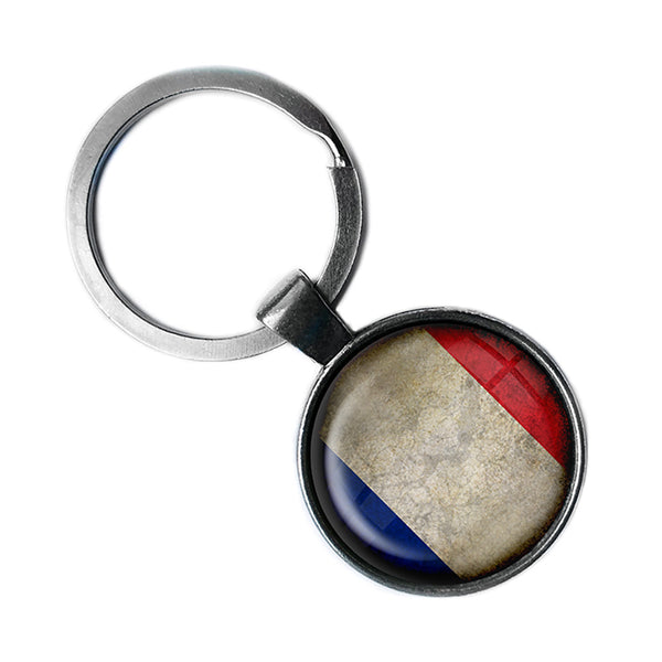 France French Flag Antique Silver Keychain