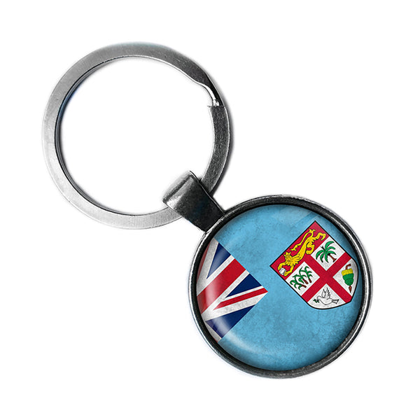 Fiji Fijian Flag Antique Silver Keychain