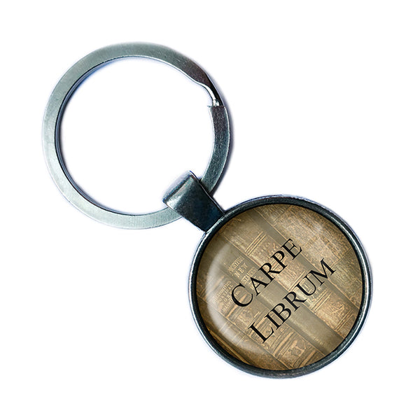 Latin Quote Carpe Librum Seize the Book Antique Silver Keychain