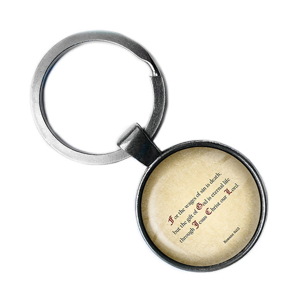 Romans 6:23 The Gift of God is Eternal Life King James Version KJV Bible Antique Silver Keychain