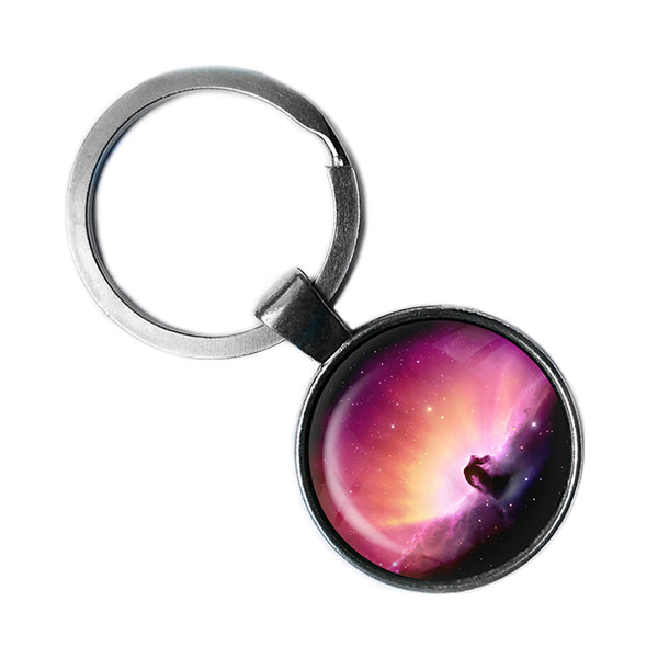 NASA Photograph Pink Nebula Antique Silver Keychain