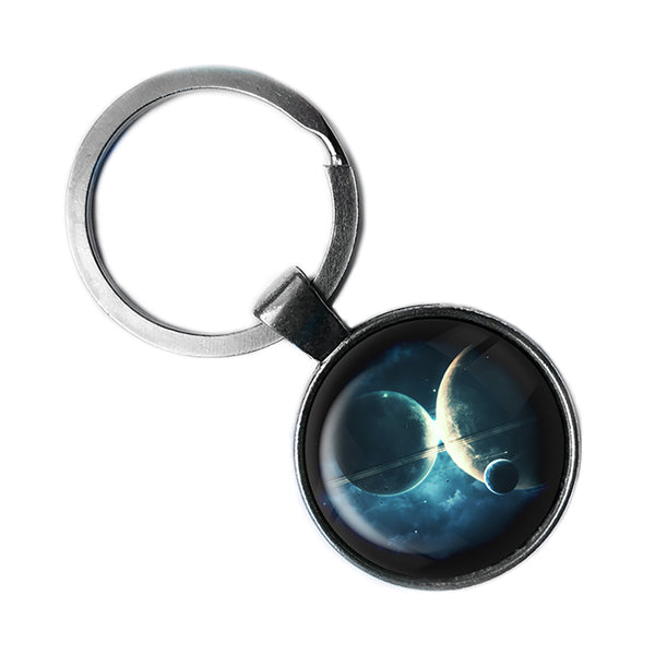 NASA Photograph Twin Planets Antique Silver Keychain