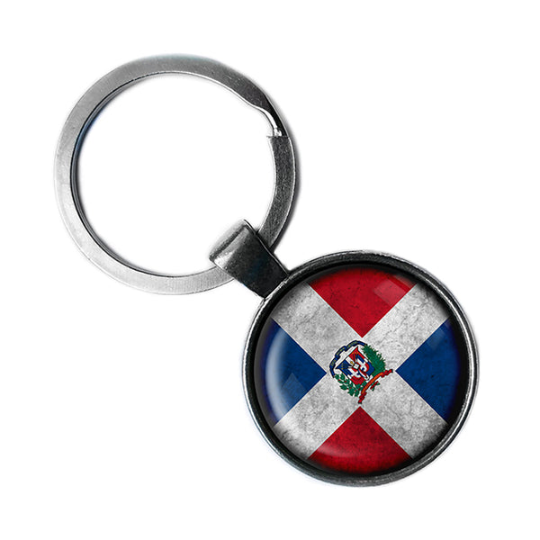 The Dominican Republic Dominican Flag Antique Silver Keychain