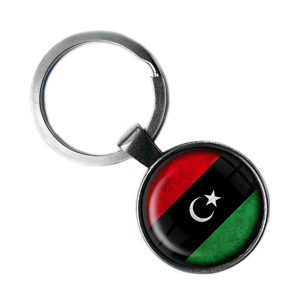 Libya Libyan Flag Antique Silver Keychain