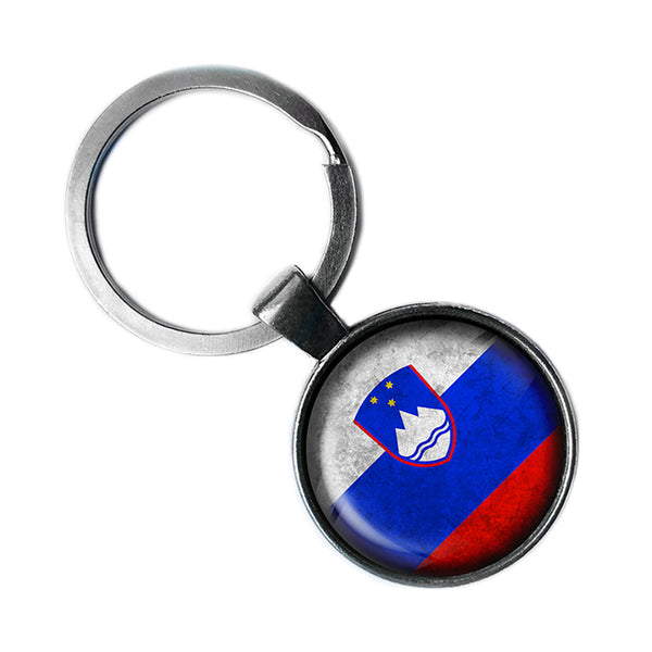 Slovenia Slovenian Flag Antique Silver Keychain
