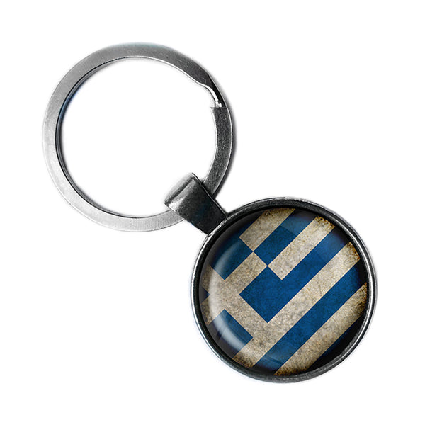Greece Greek Ελλάδα Flag Antique Silver Keychain