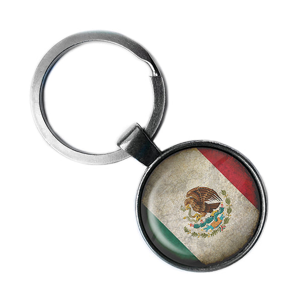 Mexico Mexican Flag Antique Silver Keychain