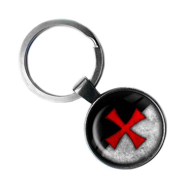 Worn Knights Templar Battle Flag Standard Antique Silver Keychain