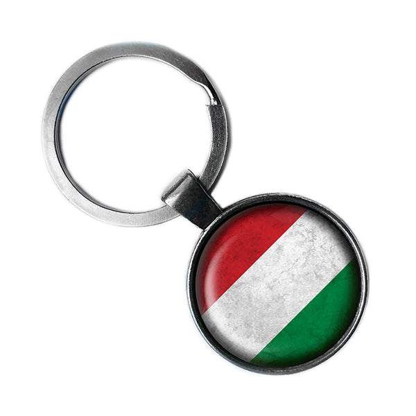 Hungary Hungarian Flag Antique Silver Keychain