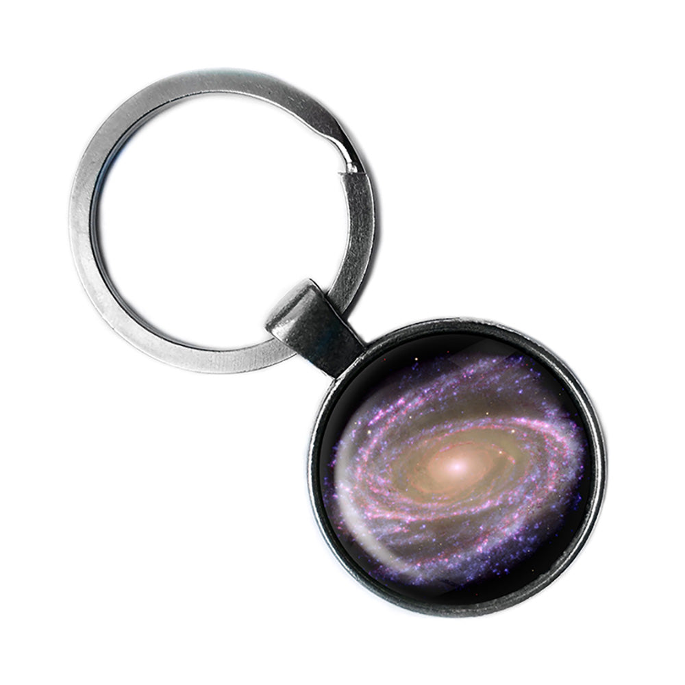 NASA Photograph Purple Galaxy Antique Silver Keychain